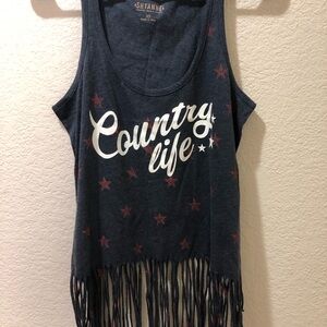 Shyanne Navy Fringe Tank with Red Stars